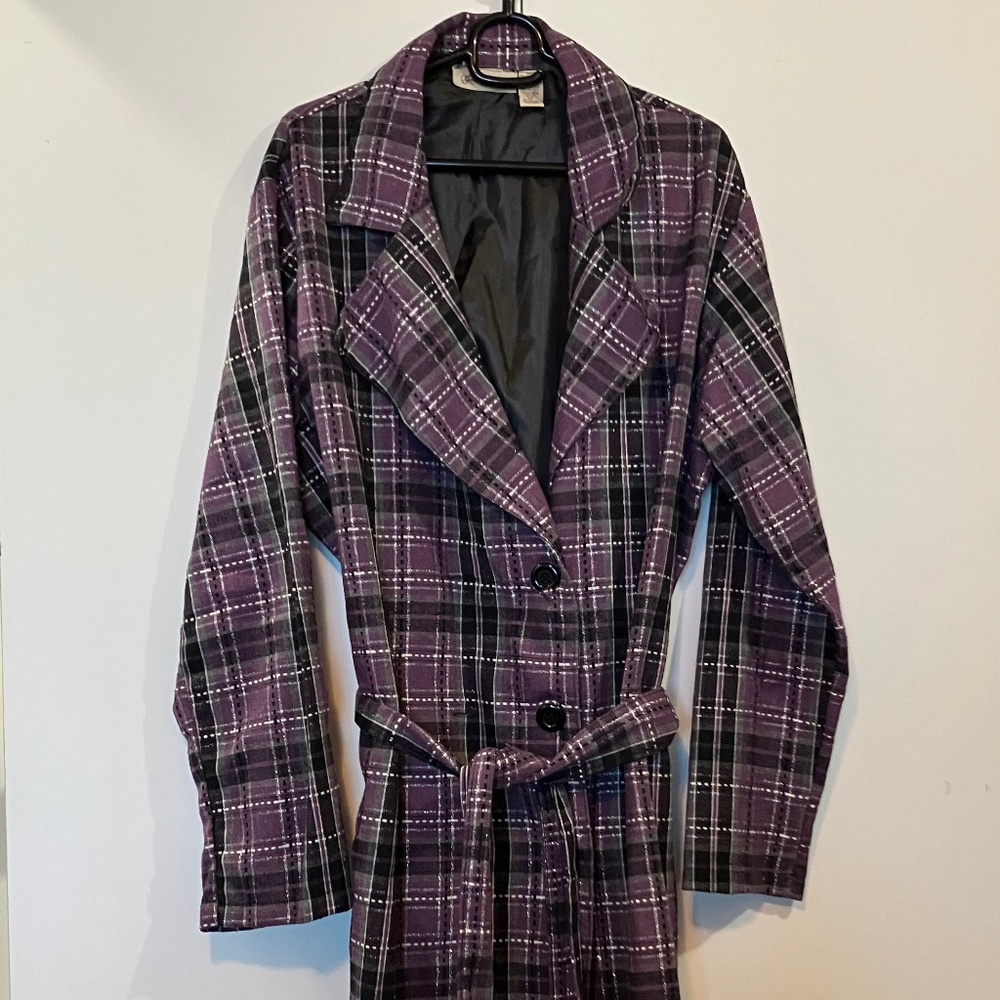 💲⬇️ Gold Flava Purple Plaid Belted Trench Coat